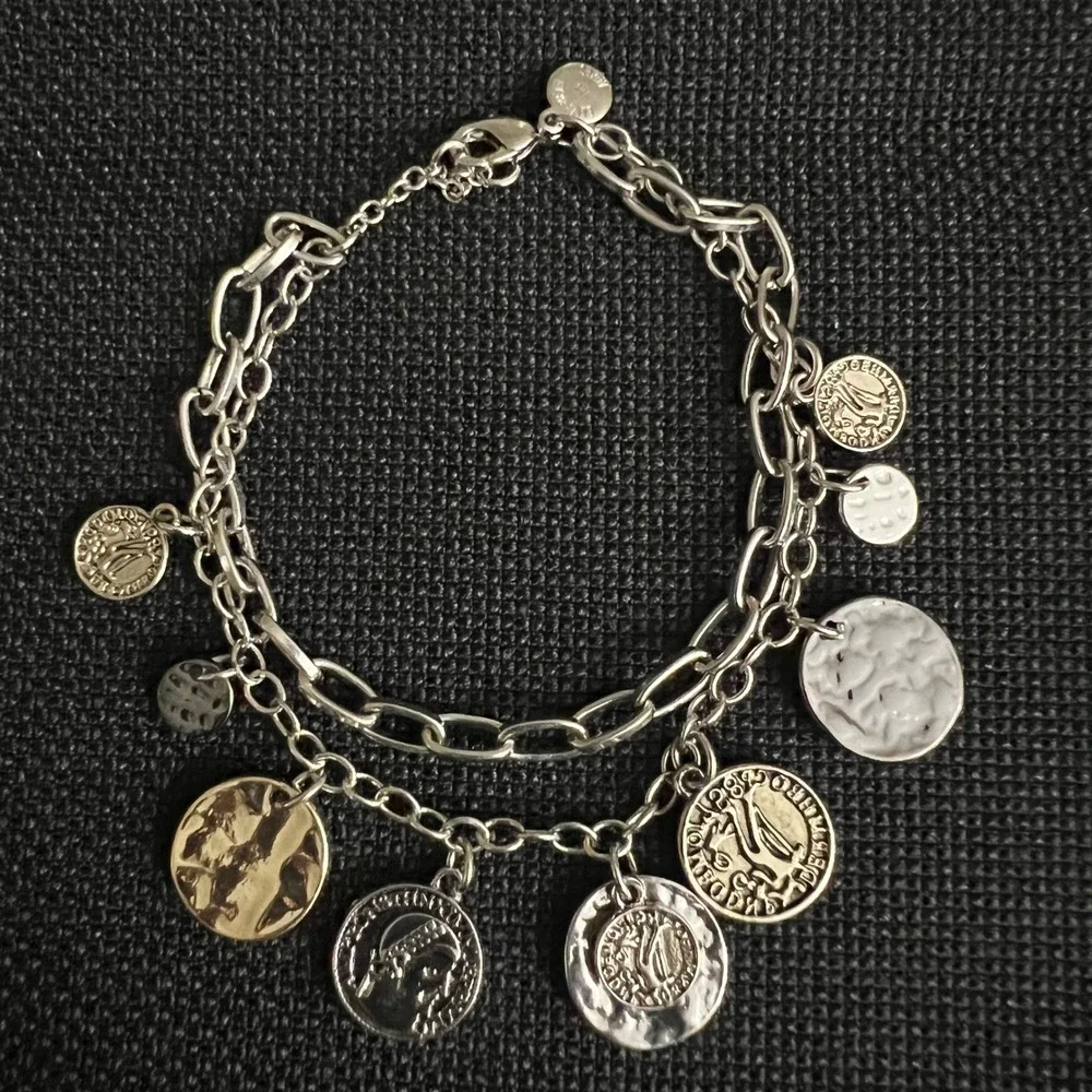 Elizabeth and James Coin Charm Bracelet Mixed Metal Size 7.5 Whimsical